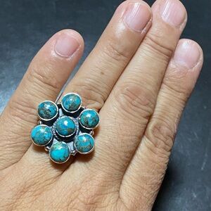 NEW Blue Jasper Cluster Sterling Silver Ring Size 7 Adjustable
